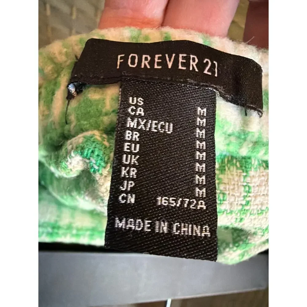 FOREVER 21 Plaid Tweed Skort Women's Green White M Asymmetrical Wrap Style